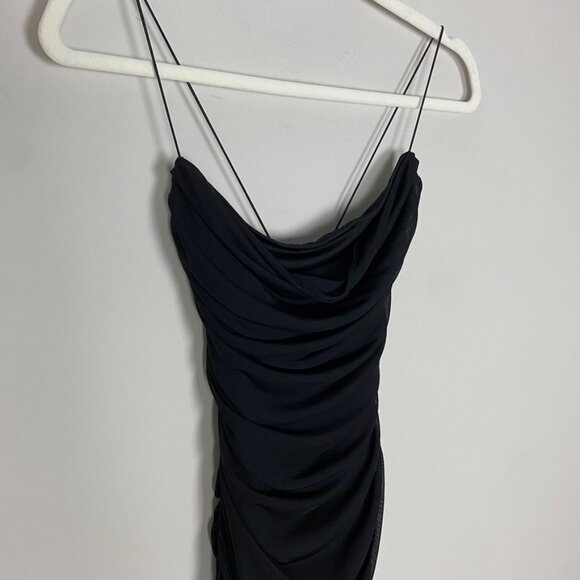 Oh Polly Mini Black Dress US 6 Strappy Ruched Sides - Picture 5 of 12